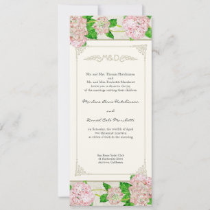 Invitation Pink Floral Vintage Élégant Hydrangea Mariage dent