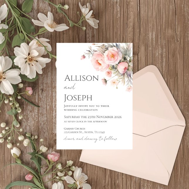 Invitation Pink Floral Wedding  (Créateur téléchargé)