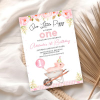Pink Floral Wheelbarrow Little Piggy 1er Anniversa