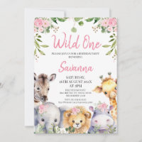 Pink Floral Wild One Safari Animaux 1er anniversai