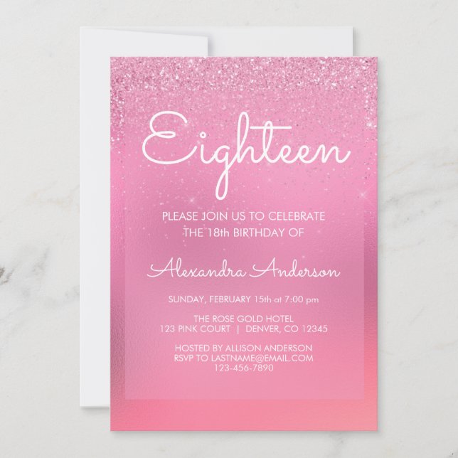 Invitation Pink Foil Girly Parties scintillant étincelle 18e  (Devant)