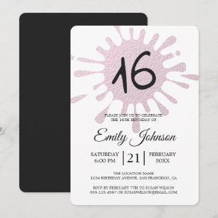 Invitation Pink Foil Splash Sweet 16 16e fête d'anniversaire