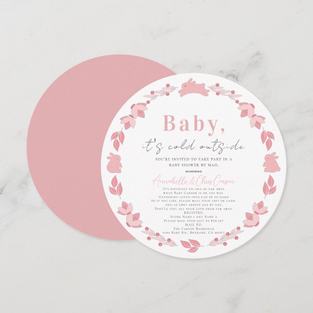 Invitation Pink Folk Art Baby It's Cold Baby shower par la po (Devant / Derrière)