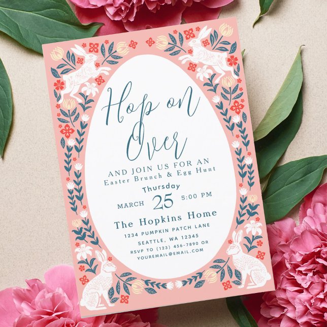 Invitation Pink Folk Art Hop Sur Pâques Brunch (Créateur téléchargé)
