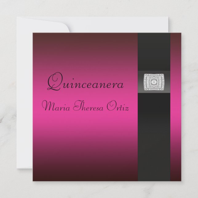 Invitation Pink Fuchsia Black Quinceanera 15ème anniversaire (Devant)
