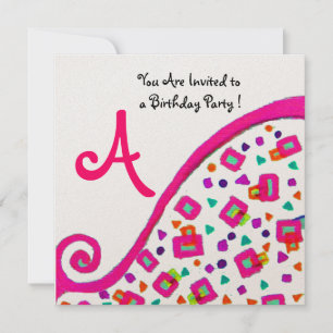 INVITATION PINK FUCHSIA BLANC ABSTRAIT DÉCO CARRÉ MONOGRAM