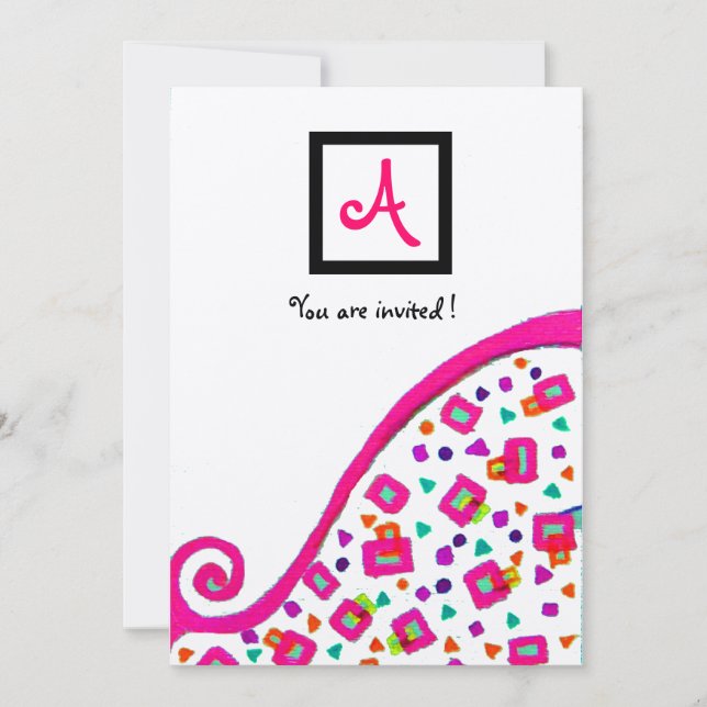 INVITATION PINK FUCHSIA BLANC ABSTRAIT DÉCO CARRÉ MONOGRAM (Devant)