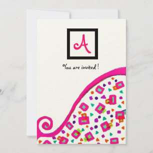 INVITATION PINK FUCHSIA BLANC ABSTRAIT DÉCO CARRÉ MONOGRAM