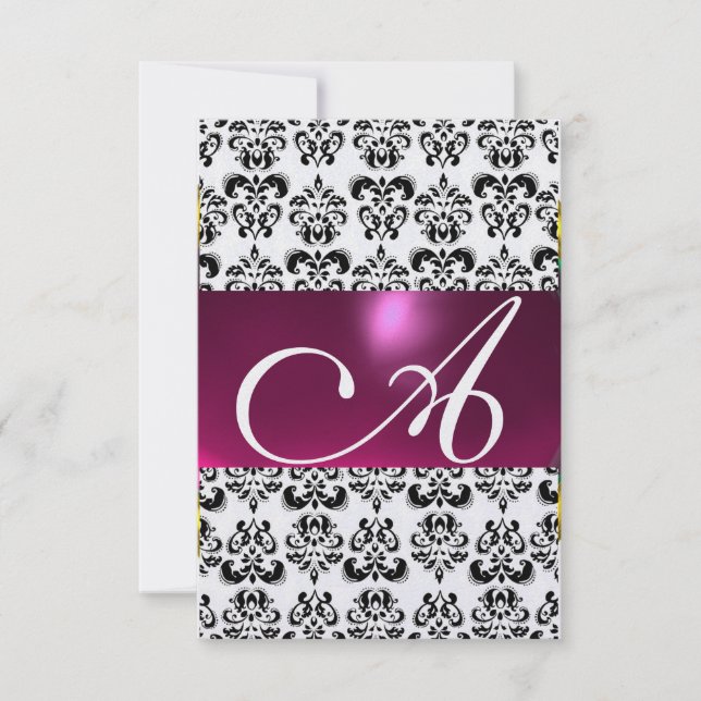 Invitation PINK FUCHSIA DAMASK GEM MONOGRAM violet rsvp glace (Devant)