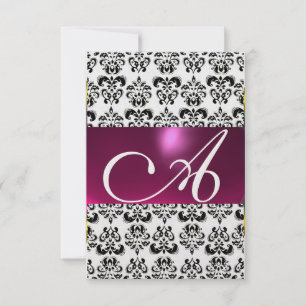 Invitation PINK FUCHSIA DAMASK GEM MONOGRAM violet rsvp glace