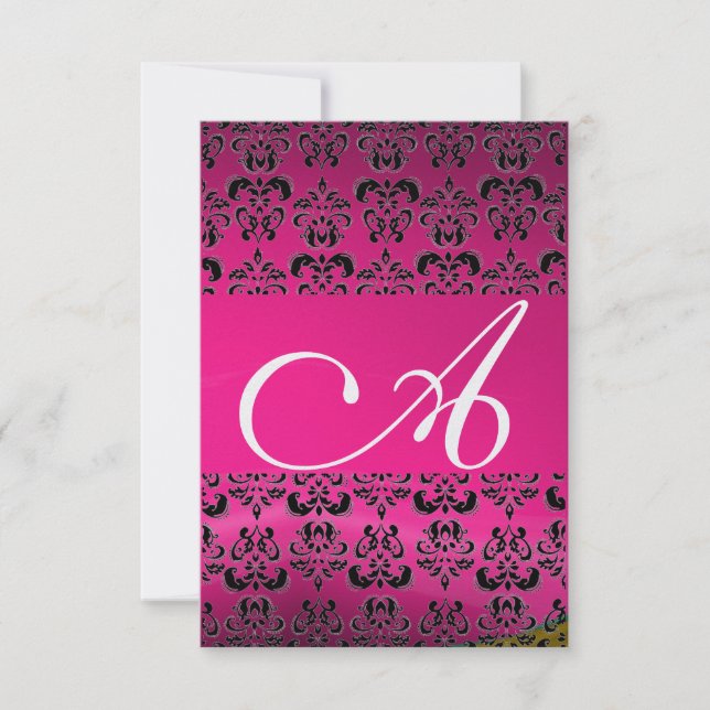 Invitation PINK FUCHSIA DAMASK GEM MONOGRAM violet rsvp glace (Devant)