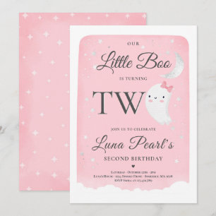 Invitation Pink Ghost Little Boo 2e fête d'anniversaire Hallo