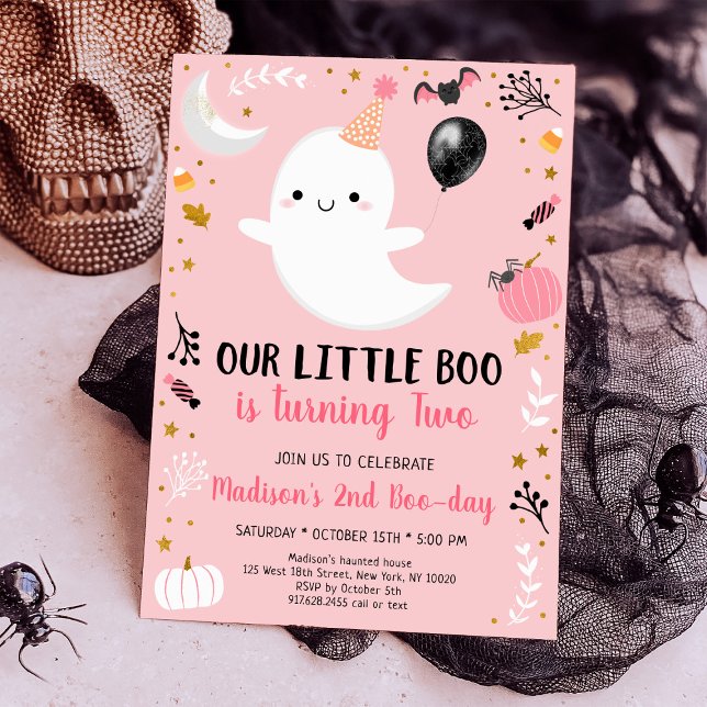 Invitation Pink Ghost Little Boo Deuxième anniversaire (Créateur téléchargé)
