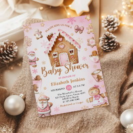 Invitation Pink Gingerbread House Christmas Baby Shower