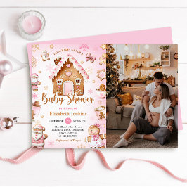 Invitation Pink Gingerbread House Christmas Baby Shower Photo