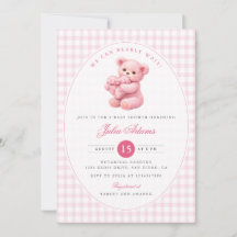 Pink Gingham Teddy Bear Neutral Baby Shower