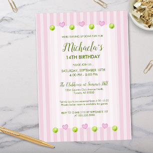 Invitation Pink Girl Country Club Tennis Anniversaire