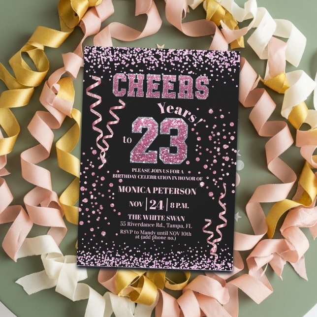 Invitation Pink Glitter Rhinestones 23rd Birthday Party  (Créateur téléchargé)