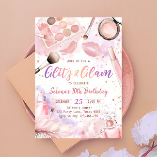 Invitation Pink Glitz Et Glam Spa Maquillage Anniversaire