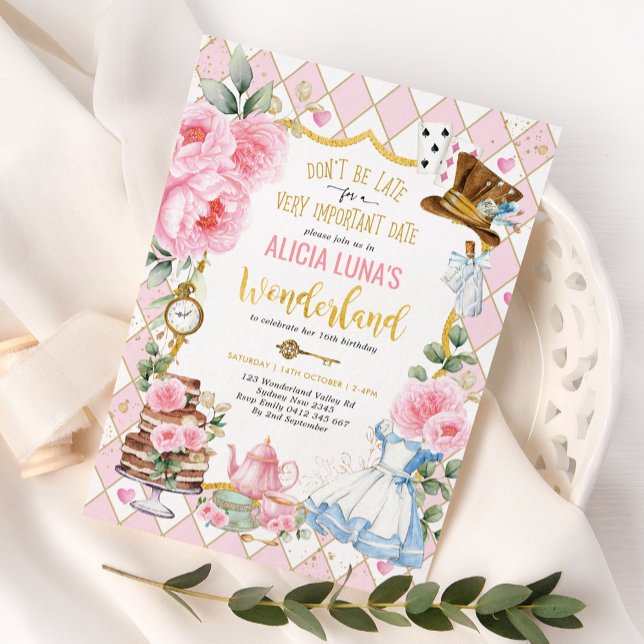 Invitation Pink Gold Alice au Pays des merveilles Anniversair (Créateur téléchargé)