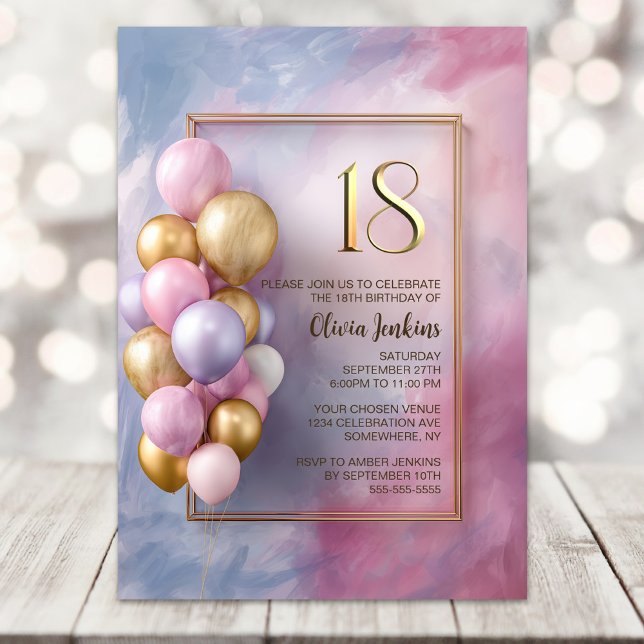 Invitation Pink Gold Balloons 18th Birthday Party (Créateur téléchargé)