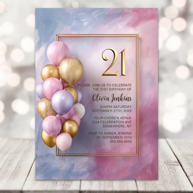 Invitation Pink Gold Balloons 21st Birthday Party (Créateur téléchargé)