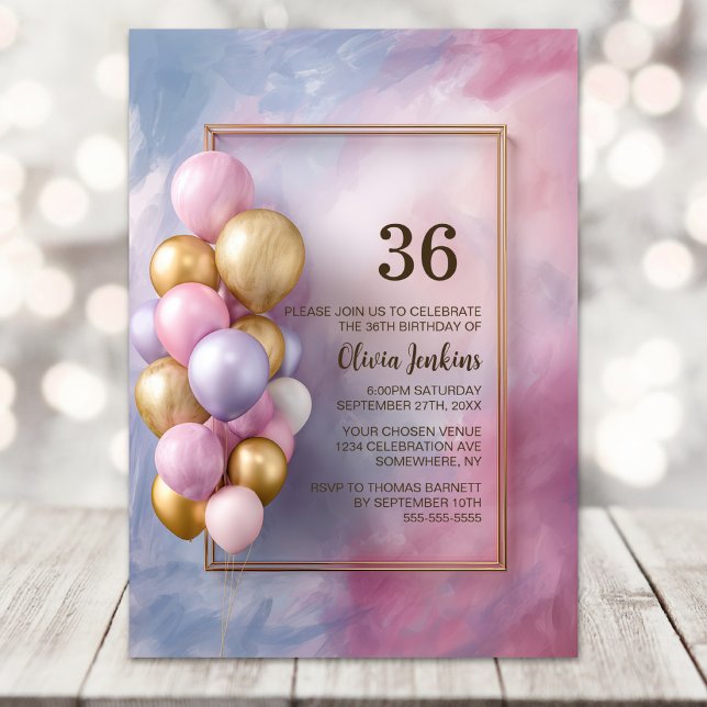 Invitation Pink Gold Balloons Any Age Birthday Party (Créateur téléchargé)