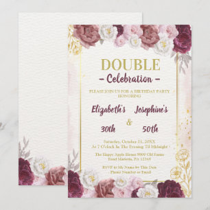 Invitation Pink Gold Blush Adult Joint Double fête d'annivers
