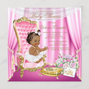 Invitation Pink Gold Chair Ethnic Princess Pearl Baby shower