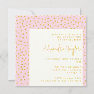 Invitation Pink Gold Confetti Cute Glam Dots Graduation Party