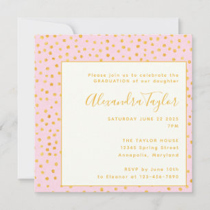Invitation Pink Gold Confetti Pois Graduation Party