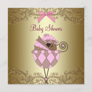 Invitation Pink Gold dentelle bébé fille douche