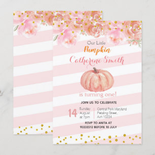 Invitation Pink Gold Fall Floral Citrouille 1er Anniversaire