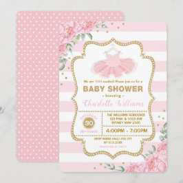 Invitation Pink Gold Floral Tutu Ballerina Baby shower fille