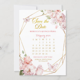 Invitation Pink Gold Girl Quinceañera Enregistrer le calendri