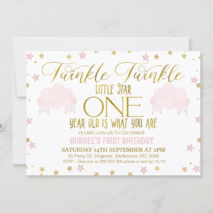 Invitation Pink Gold Girl's Twinkle Little Star 1s Anniversai