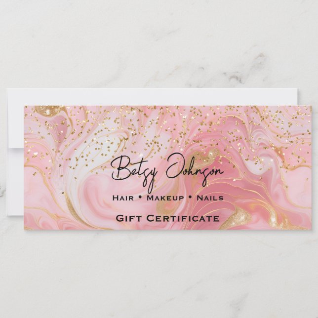 Invitation Pink & Gold Glitter Marbled Gift Certificate Card (Devant)