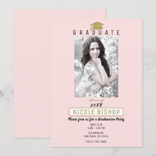 Invitation Pink Gold Graduate Photo Parti de graduation moder