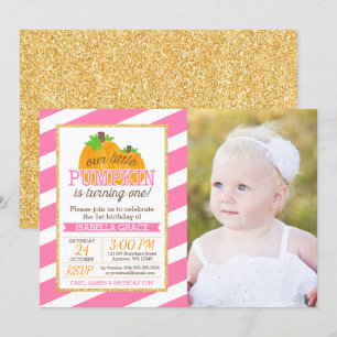 Invitation Pink Gold Little Citrouille Girl photo premier ann