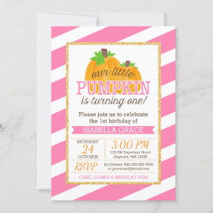 Invitation Pink Gold Little Citrouille Girl Premier anniversa