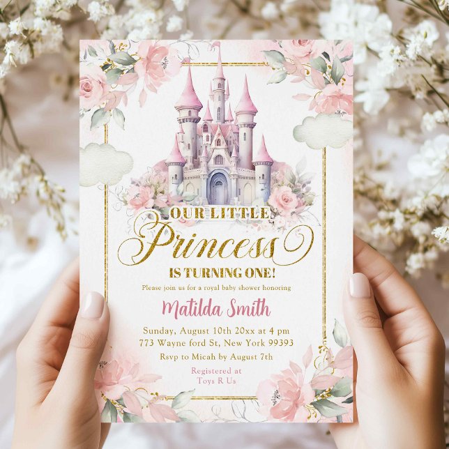 Invitation Pink Gold Little Princess Castle 1er anniversaire (Créateur téléchargé)