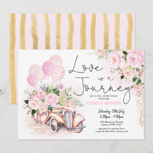 Invitation Pink Gold Love est une Fête de l'mariée de voyage