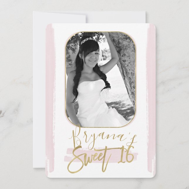 Invitation Pink Gold Minimal Moderne Sweet 16 Photo (Devant)