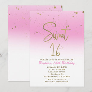 Invitation Pink & Gold Modern Glam SWEET 16 Anniversaire