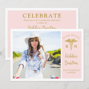 Invitation Pink & Gold Nursing School Photo Graduation Party