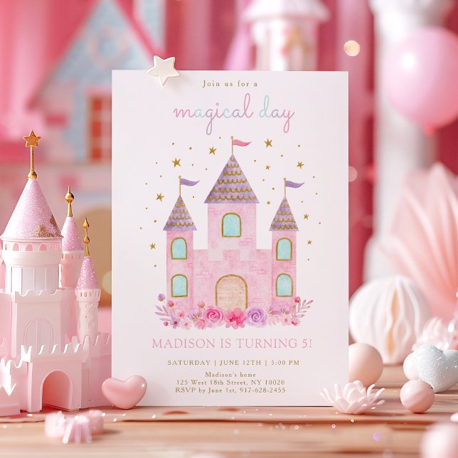 Invitation Pink Gold Princess Castle Jour magique Anniversair (Créateur téléchargé)