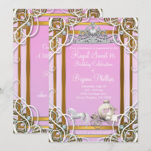 Invitation Pink Gold Princess Crown & Carriage Sweet 16 Party
