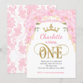 Invitation Pink Gold Princess Floral 1er Anniversaire