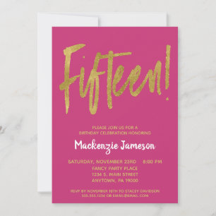 Invitation Pink Gold Script 15e anniversaire de fête Invitati