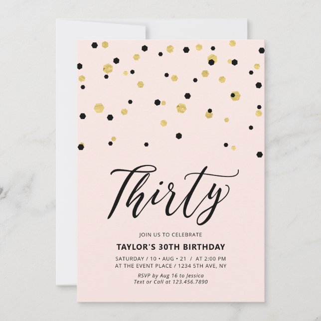 Invitation Pink & Gold Simple Trente fête d'anniversaire (Devant)